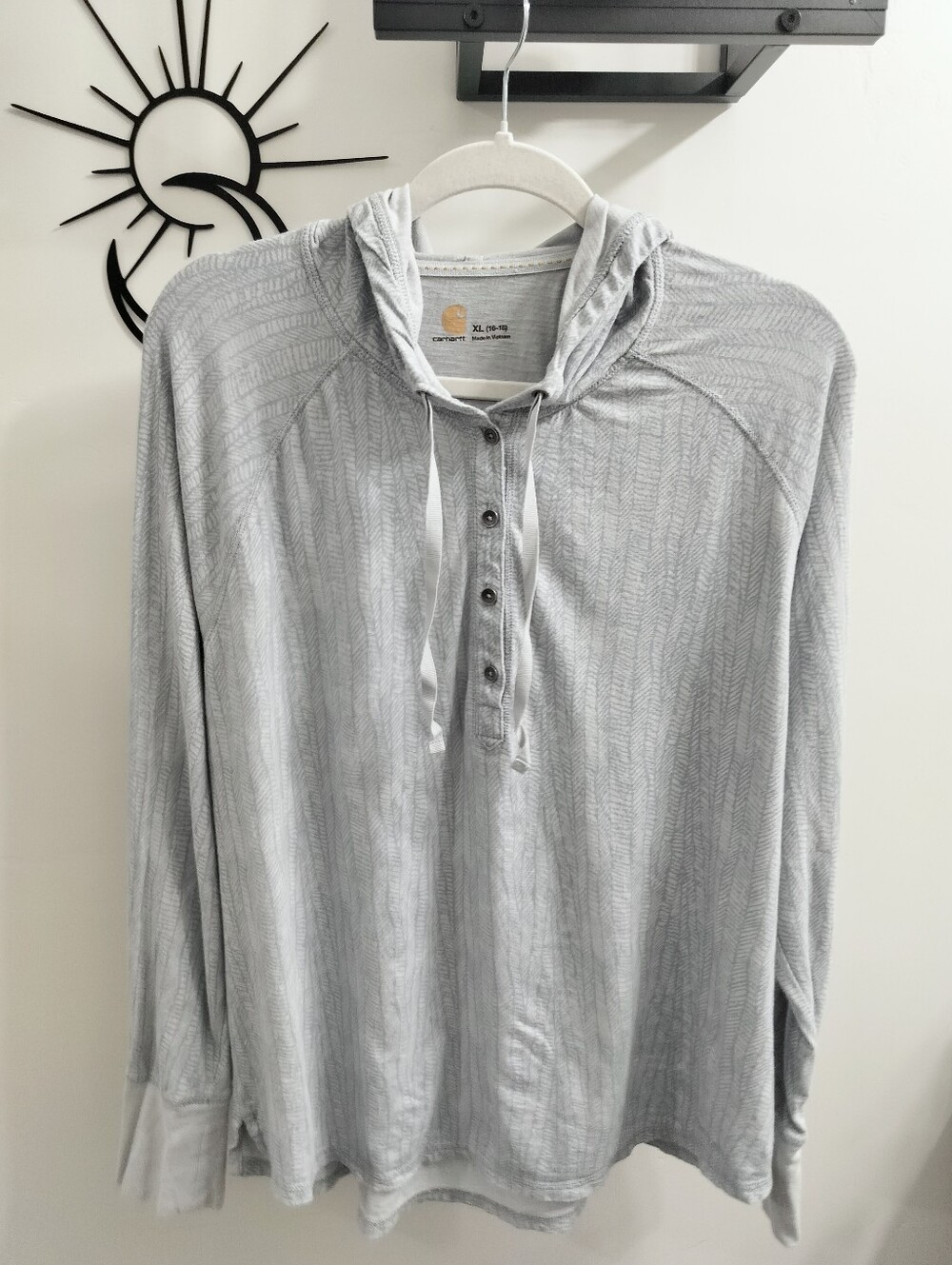 Carhartt Women's XL Coleharbor Henley Hoodie Grey Chevron Pattern Streetwear